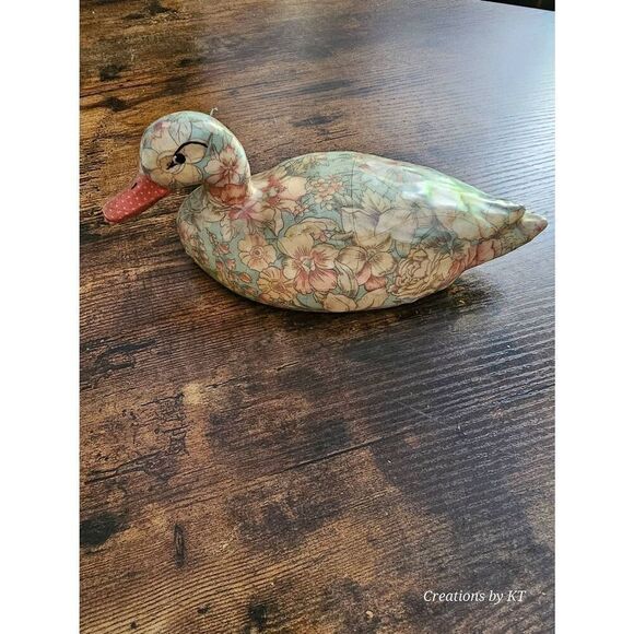 Duck Vintage Ceramic Duck with Floral Fabric Decoupage Decoration Figurine - Picture 1 of 2